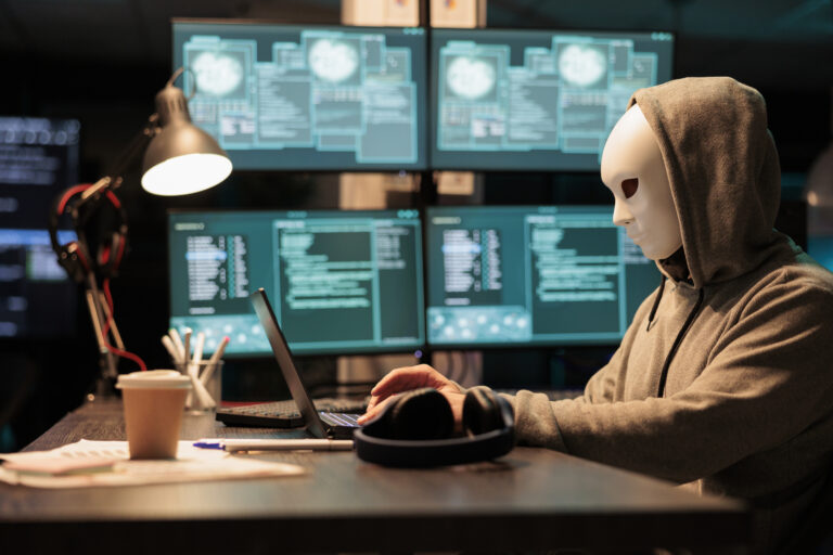 cyber terrorist with masked identity hacking server